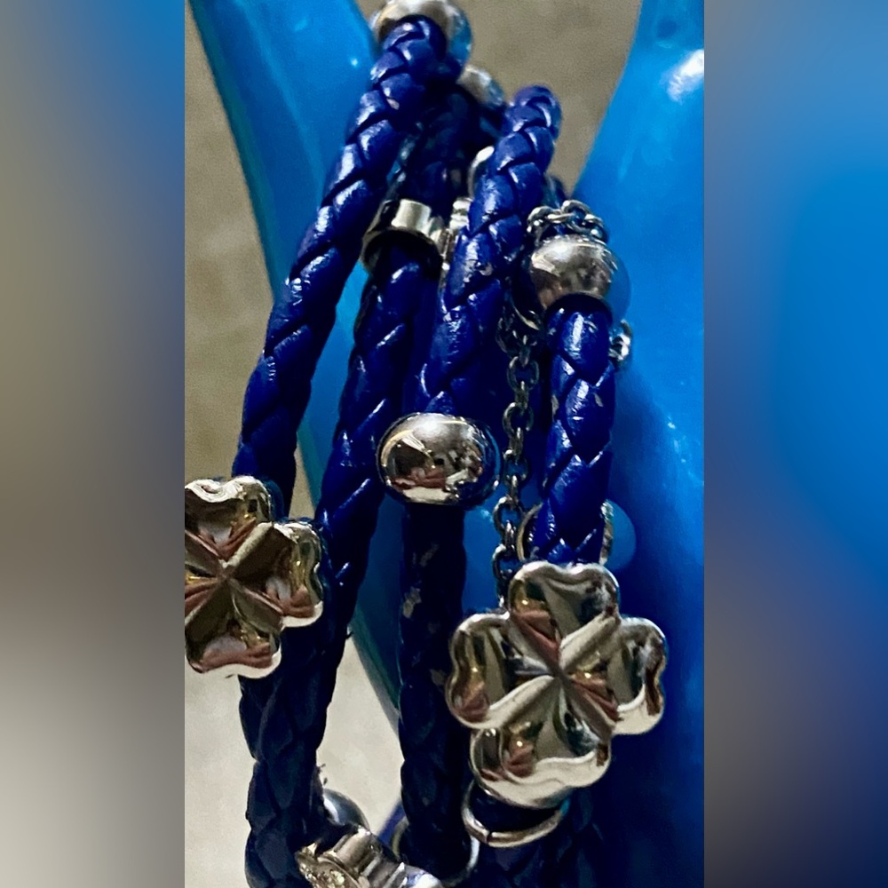 Blue Braided Bracelet with Silver Accents